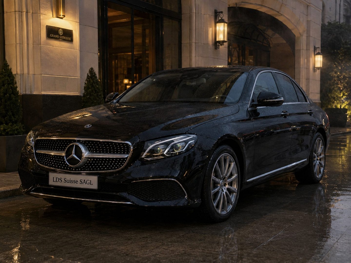 Mercedes Classe E all'ingresso di un albergo